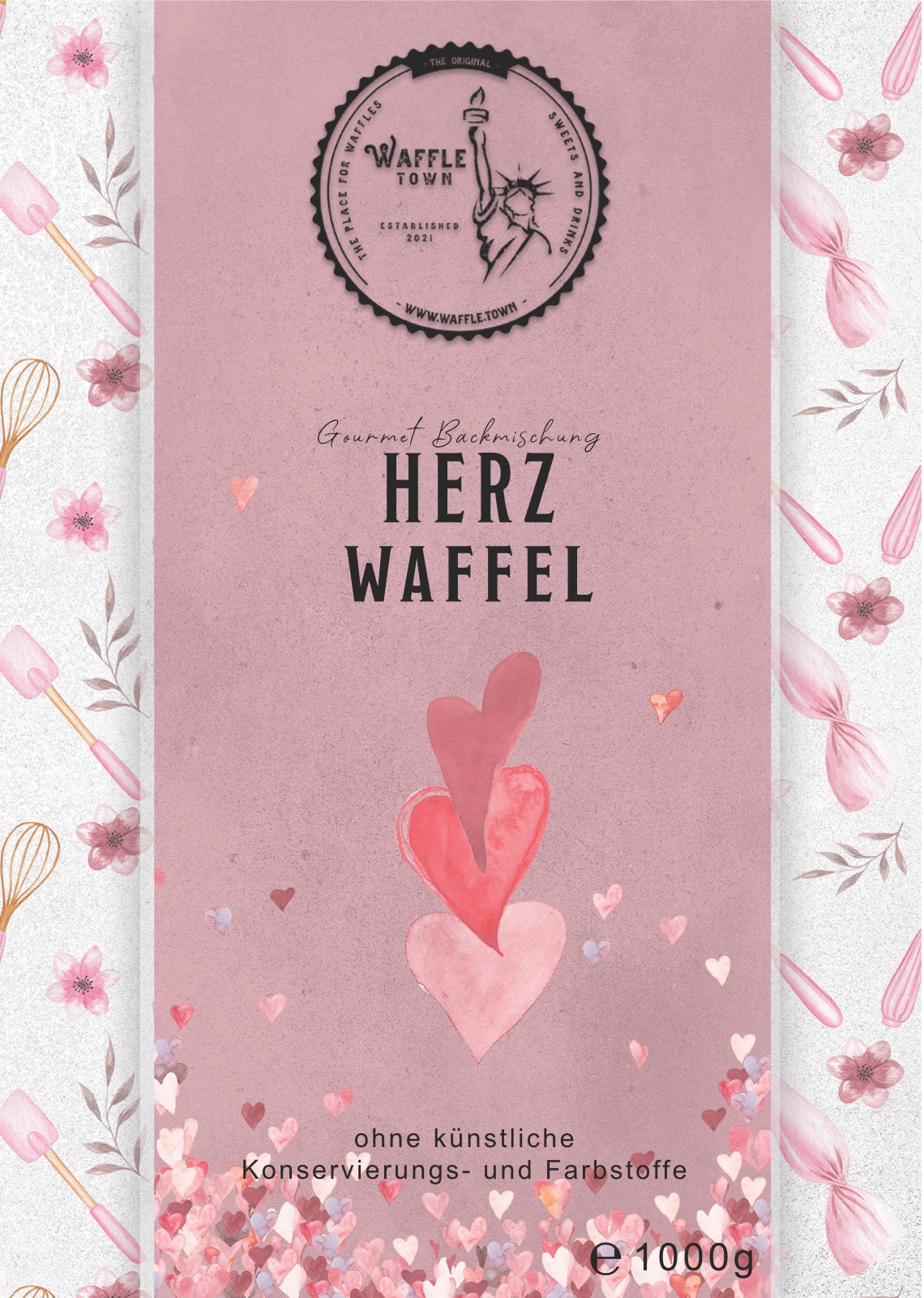Gourmet-Backmischung Herz Waffel von Waffle.Town
