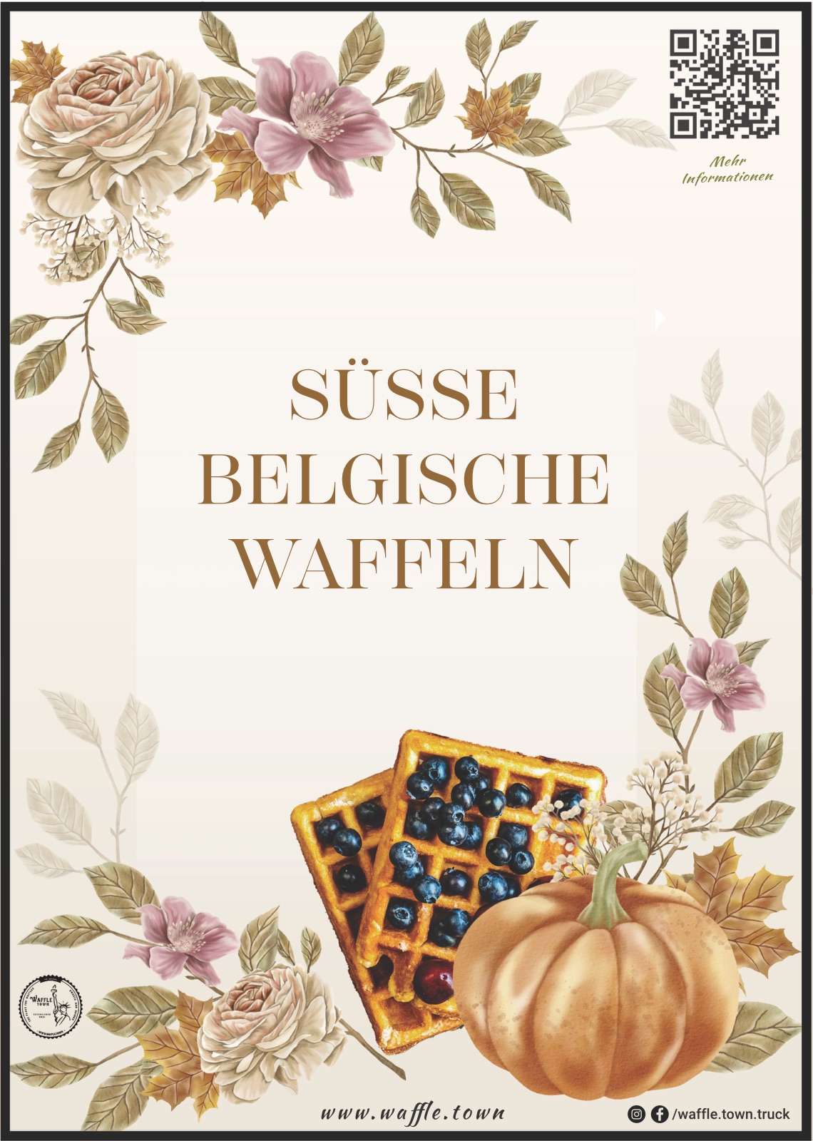 Herbstplakat Waffle.Town, süße belgische Waffeln